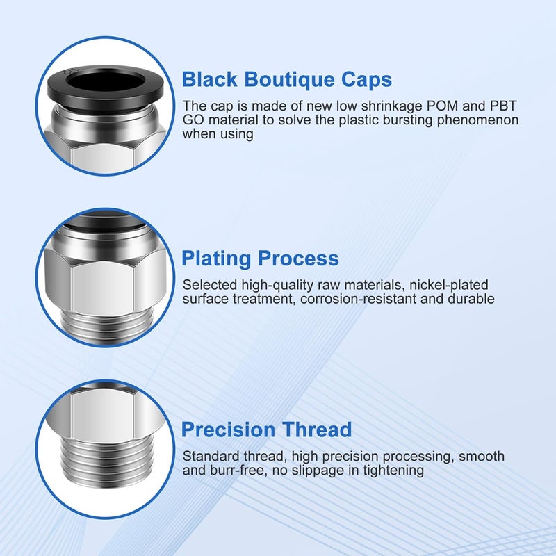 cnaodun 12 Pcs Push to Connect Fittings 1/2 Inch Tube OD x 3/8 Inch NPT Thread Pneumatic Male Straight and Elbow Quick Connect Air line fittings - Image 3